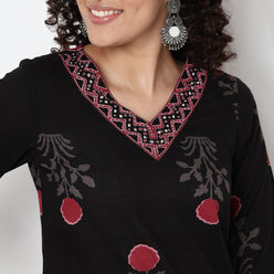 V-Neck Printed Straight Kurta and Pant with Dupatta Set