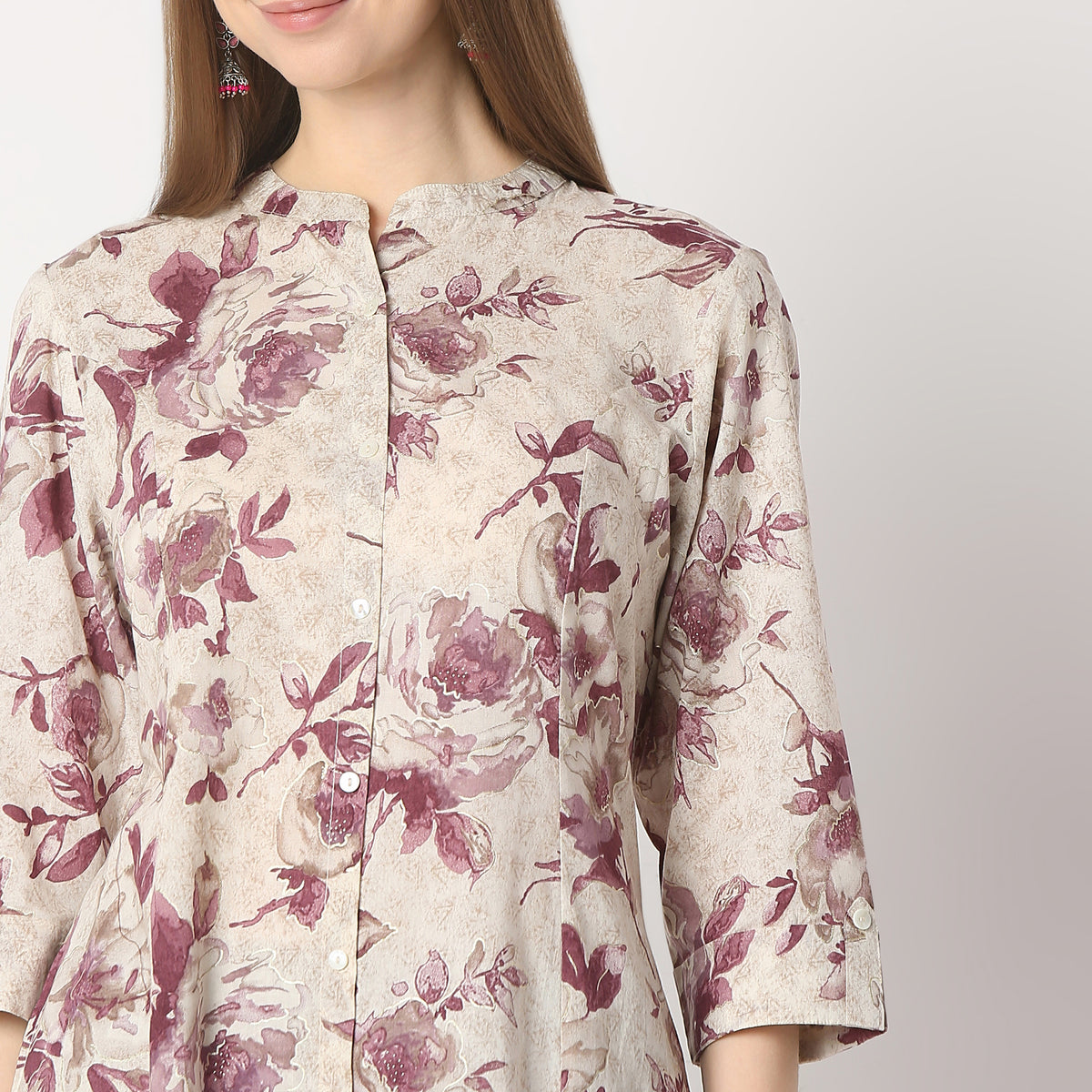 Flare Fit Printed Band Neck Kurta and Pant with Dupatta Set