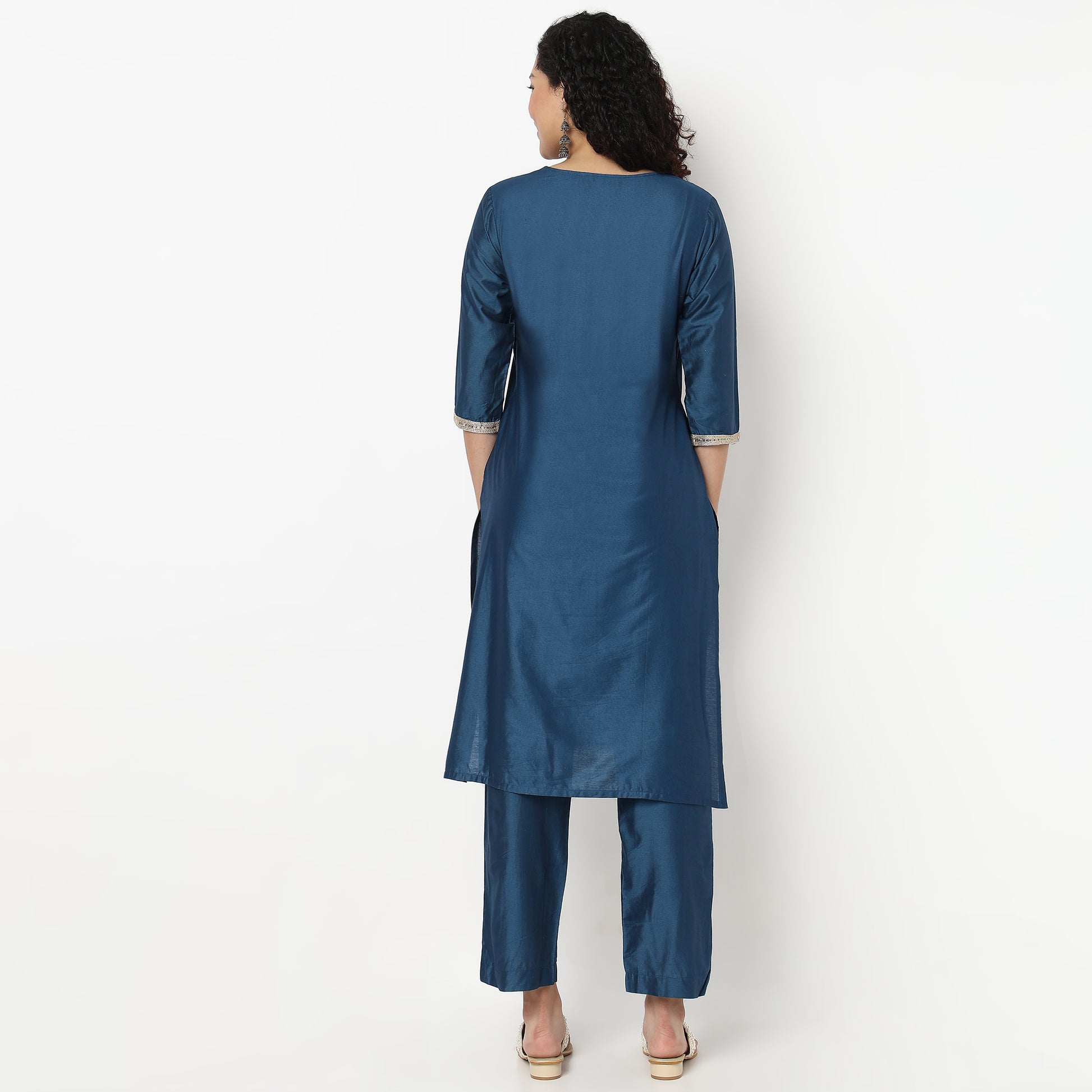 V-Neck Embroidered Kurta and Pant With Dupatta Set