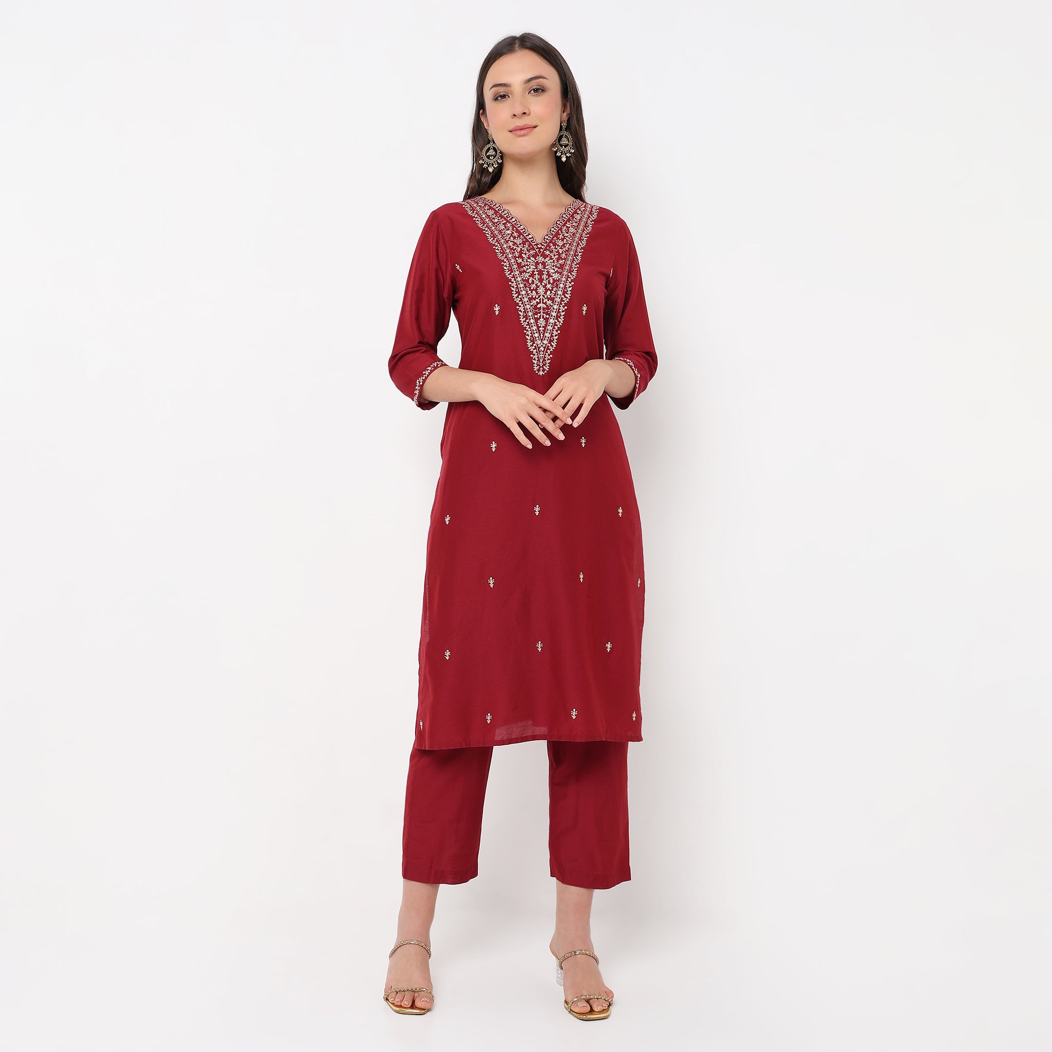 Straight Fit Embellished Kurta and Pant with Dupatta Set