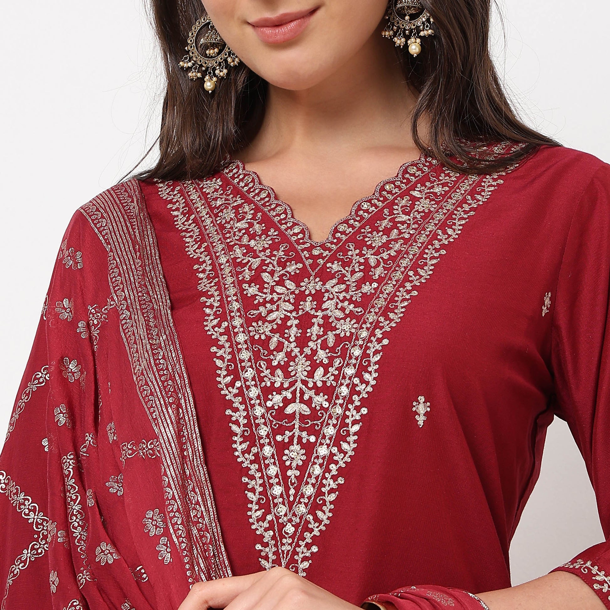 Straight Fit Embellished Kurta and Pant with Dupatta Set