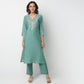 Straight Fit Embellished V-Neck Kurta and Pant with Dupatta Set