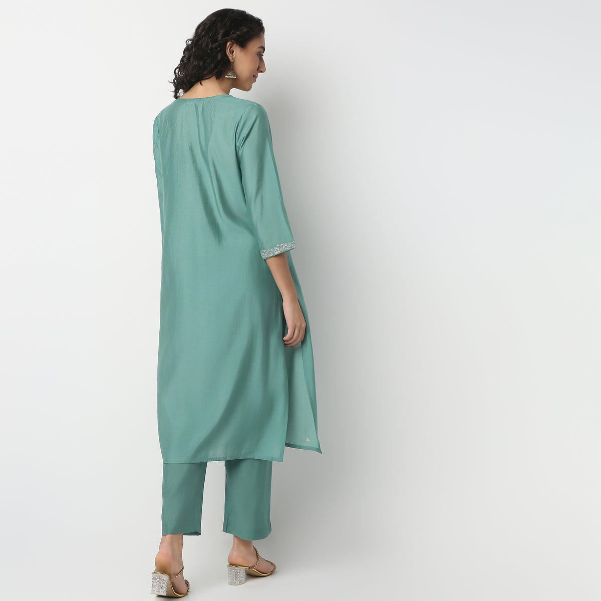 Straight Fit Embellished V-Neck Kurta and Pant with Dupatta Set