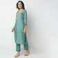 Straight Fit Embellished V-Neck Kurta and Pant with Dupatta Set