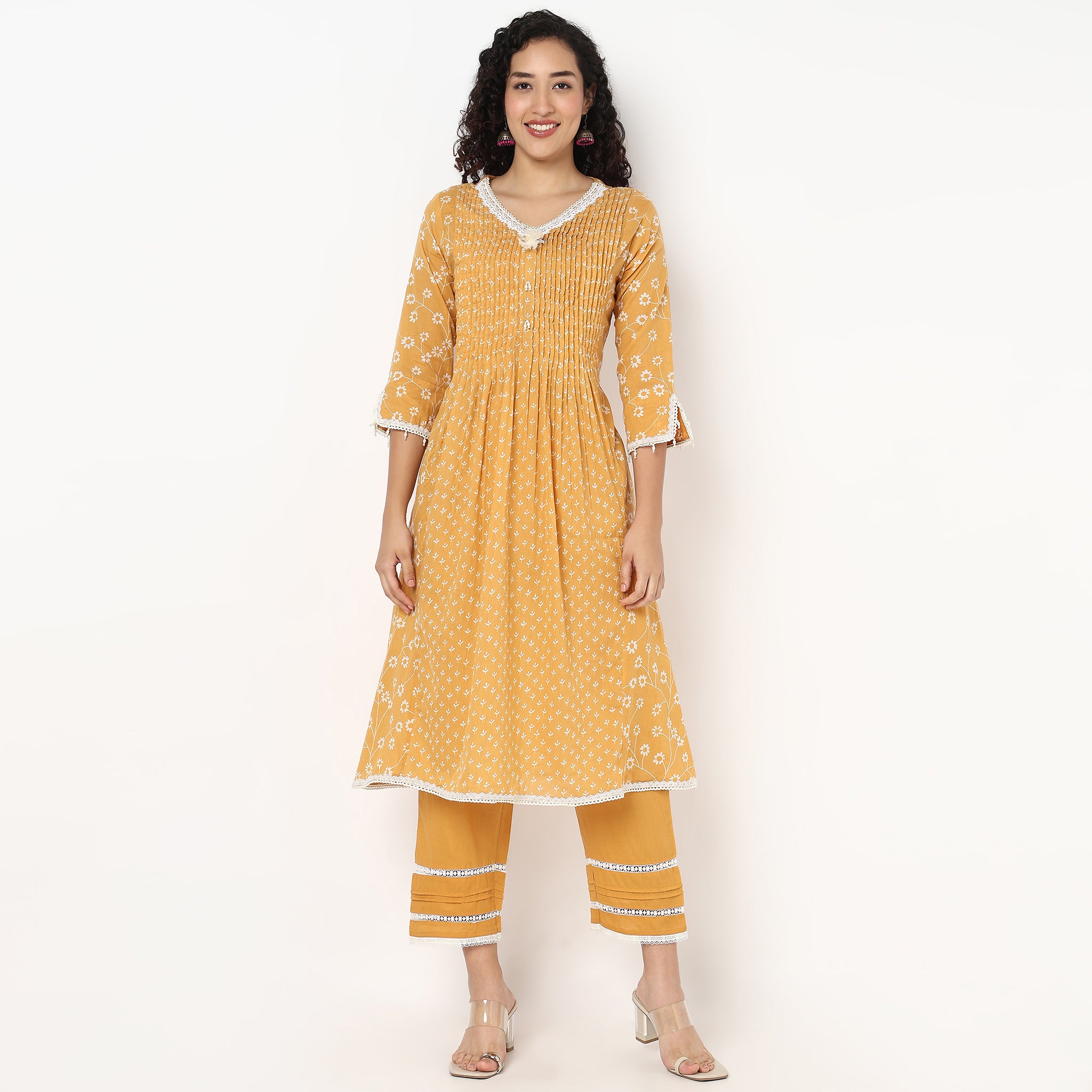 V-Neck Printed Kurta and Pant Set