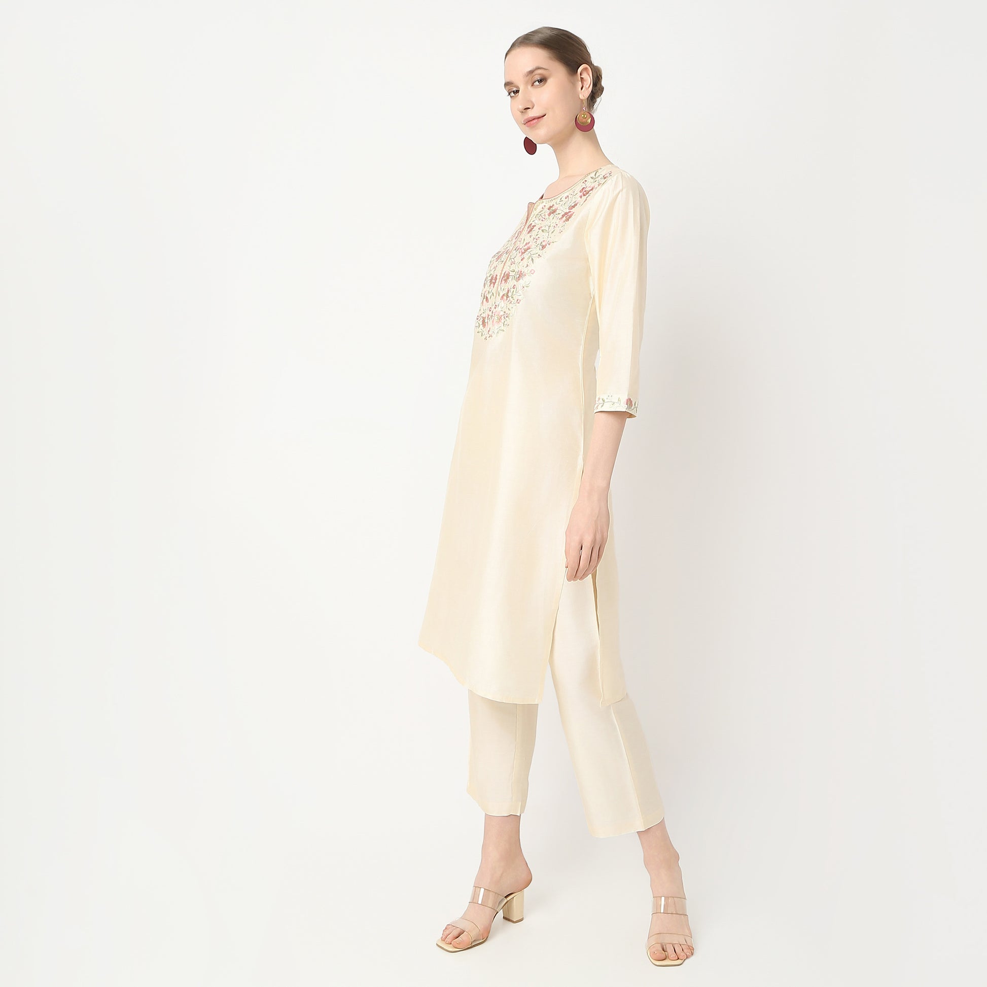 Straight Fit Embroidered Kurta with Pant Set