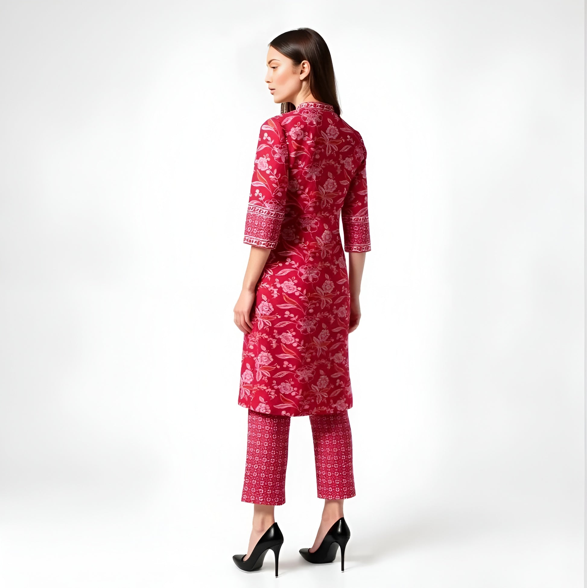 V-Neck Printed Flared Kurta and Pant Set