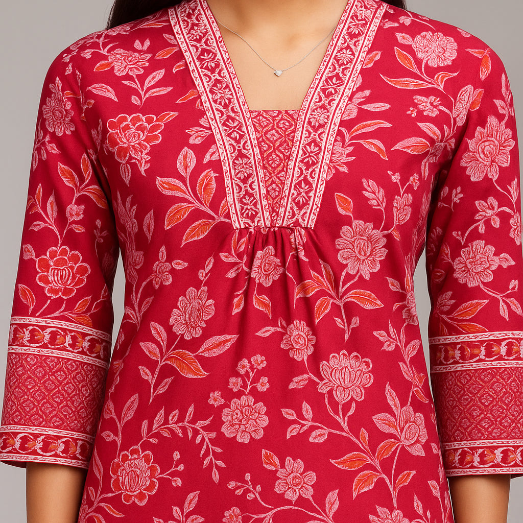 V-Neck Printed Flared Kurta and Pant Set