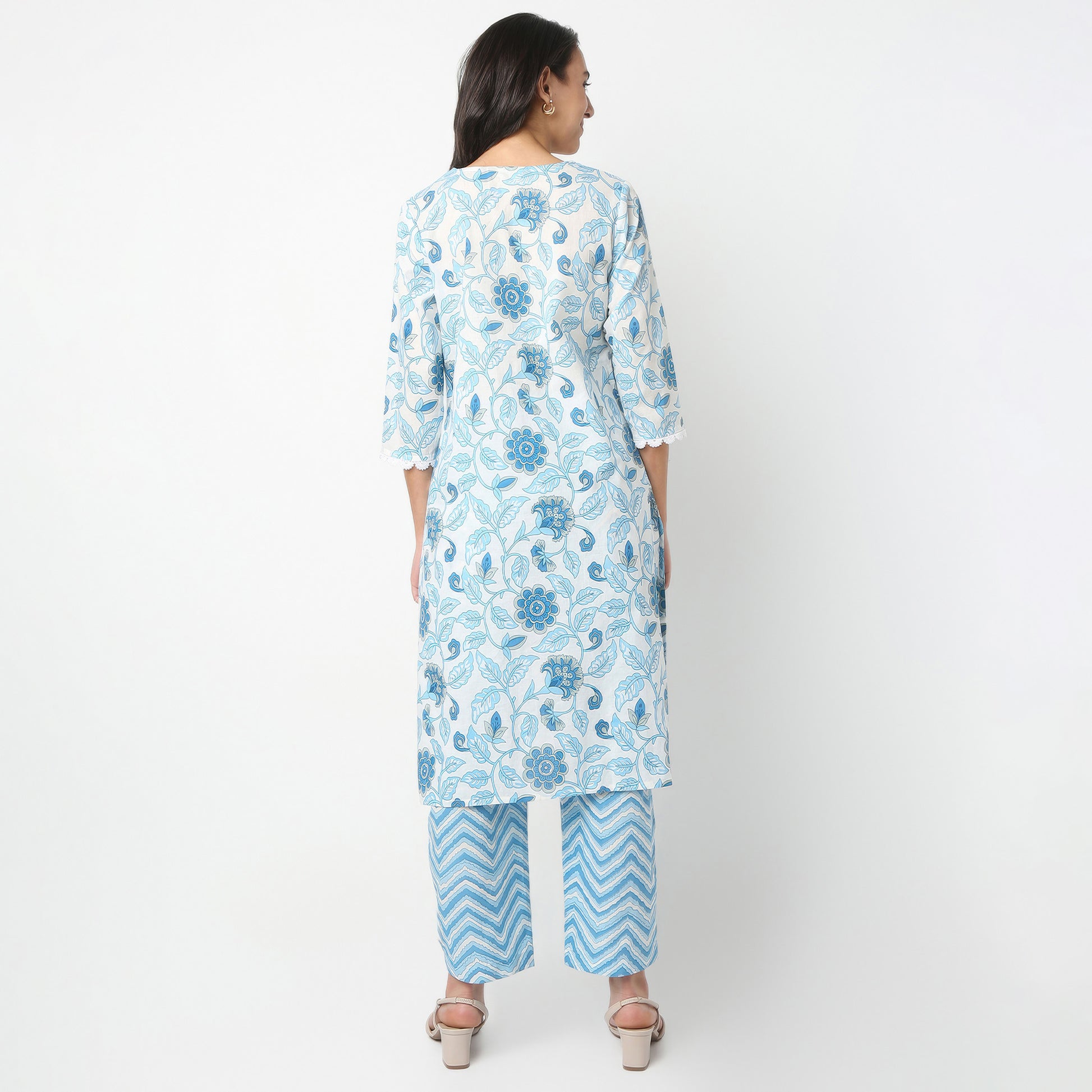 Straight Fit Printed V-Neck Kurta with Pant Set