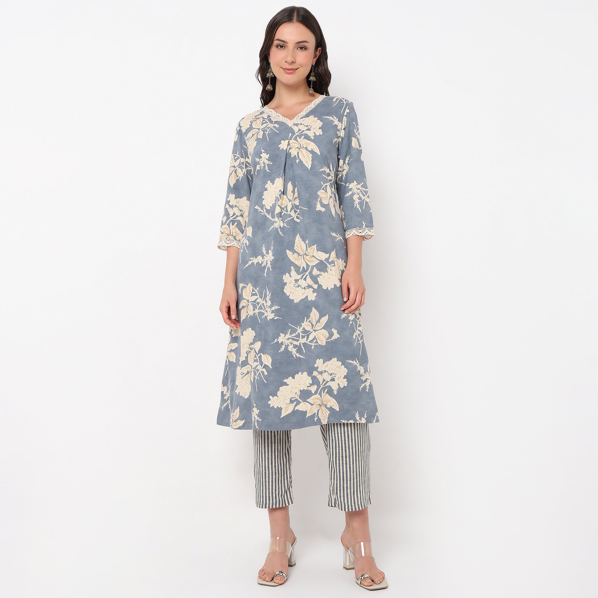 V-Neck Printed Kurta and Pant Set