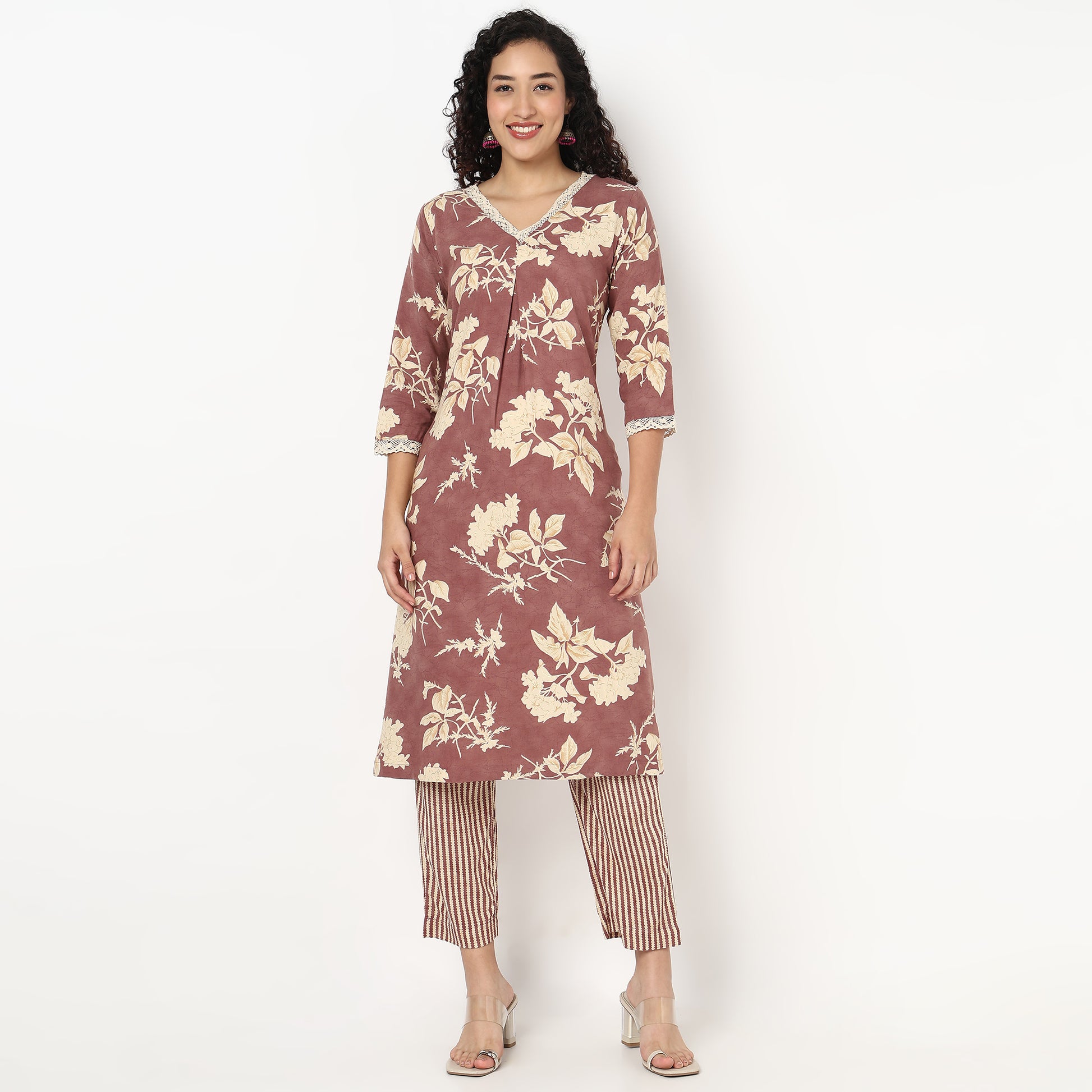 V-Neck Printed Kurta and Pant Set