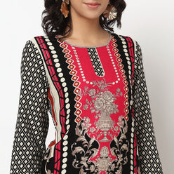 Buy Women Straight Fit Printed Three-Fourth Sleeve Kurta with Pant Set  - Style Union