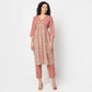Flare Fit Printed V-Neck Kurta with Pant Set