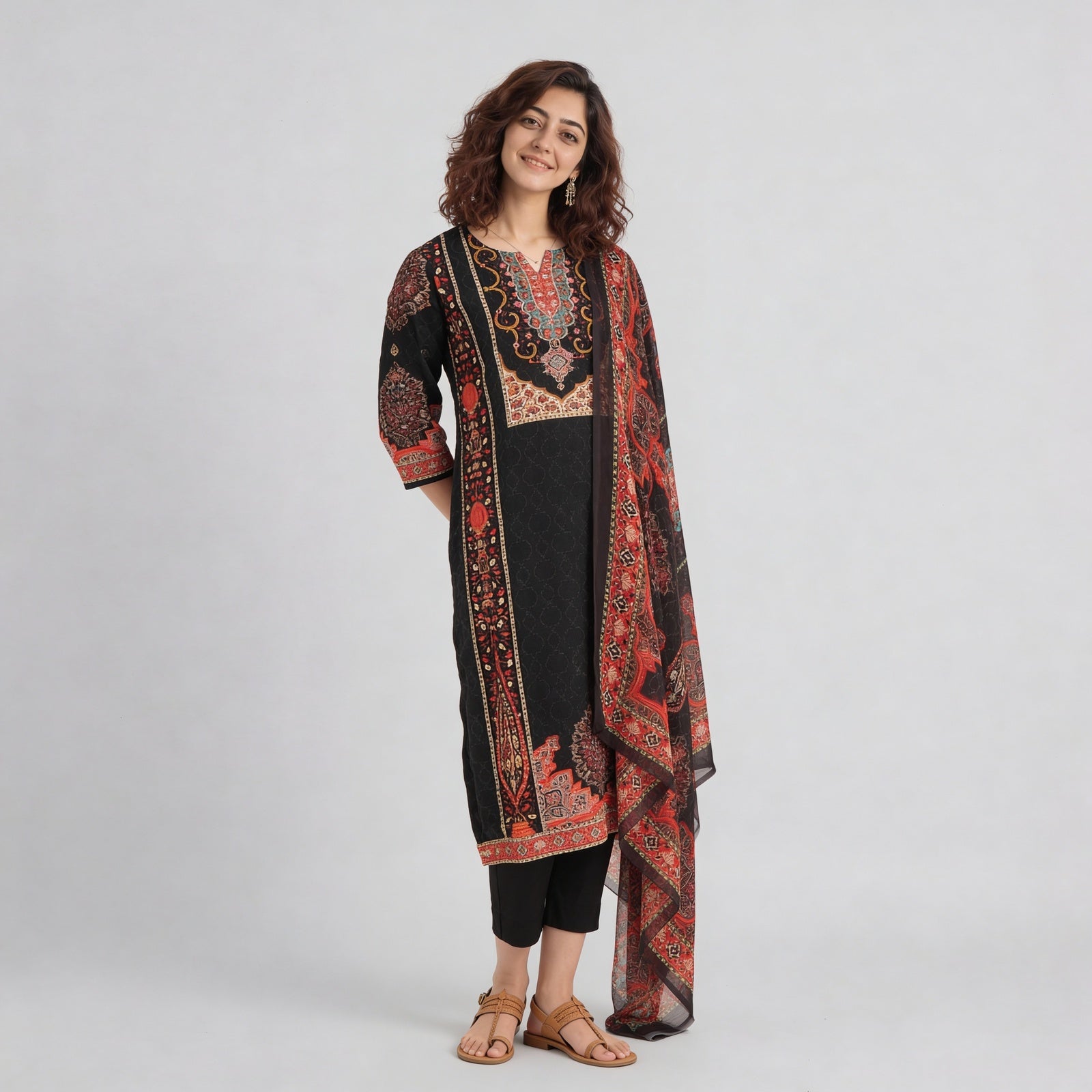 Printed Straight Kurta with Pant & with Dupatta Set