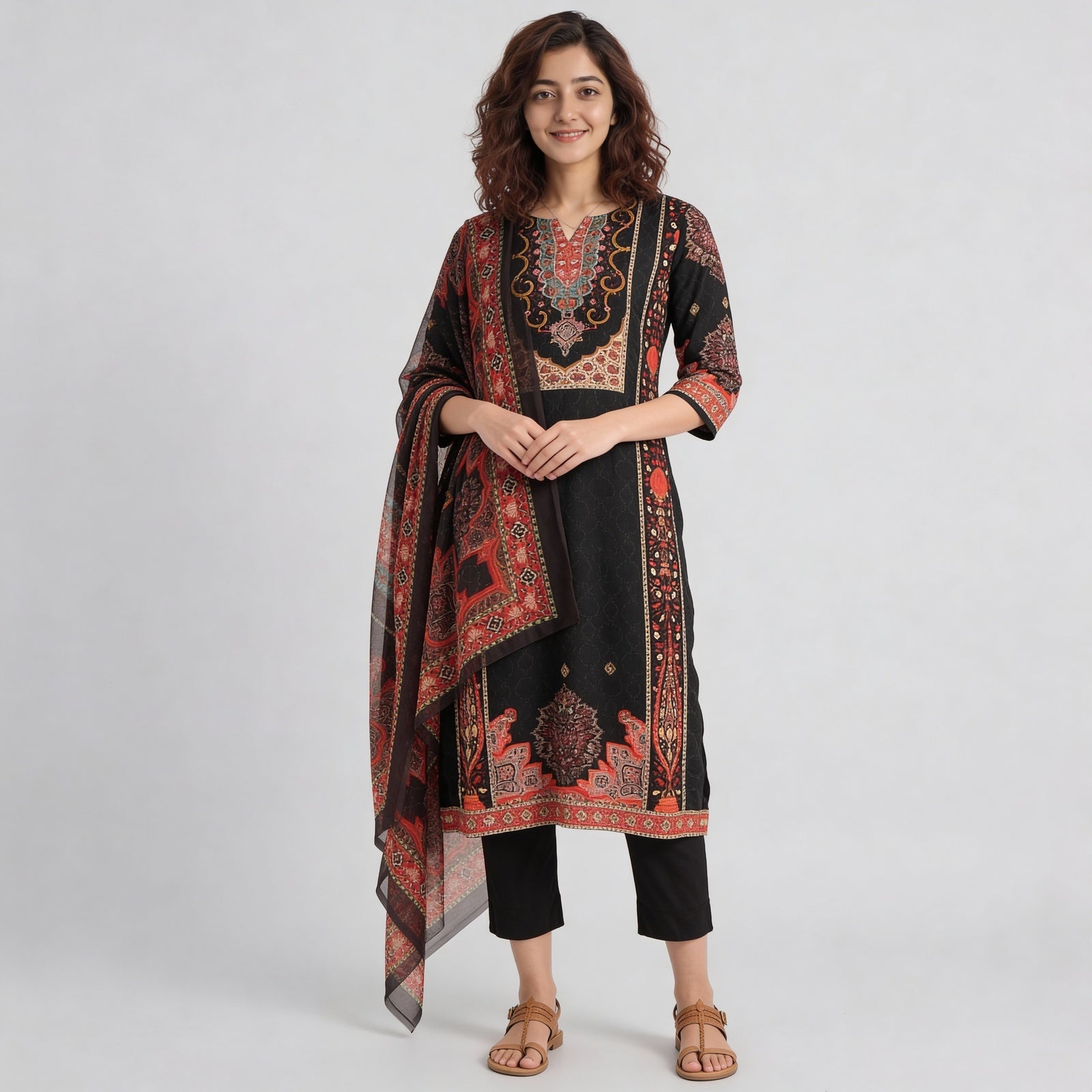 Printed Straight Kurta with Pant & with Dupatta Set