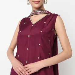 V-Neck Straight Kurta with Pant & with Dupatta Set