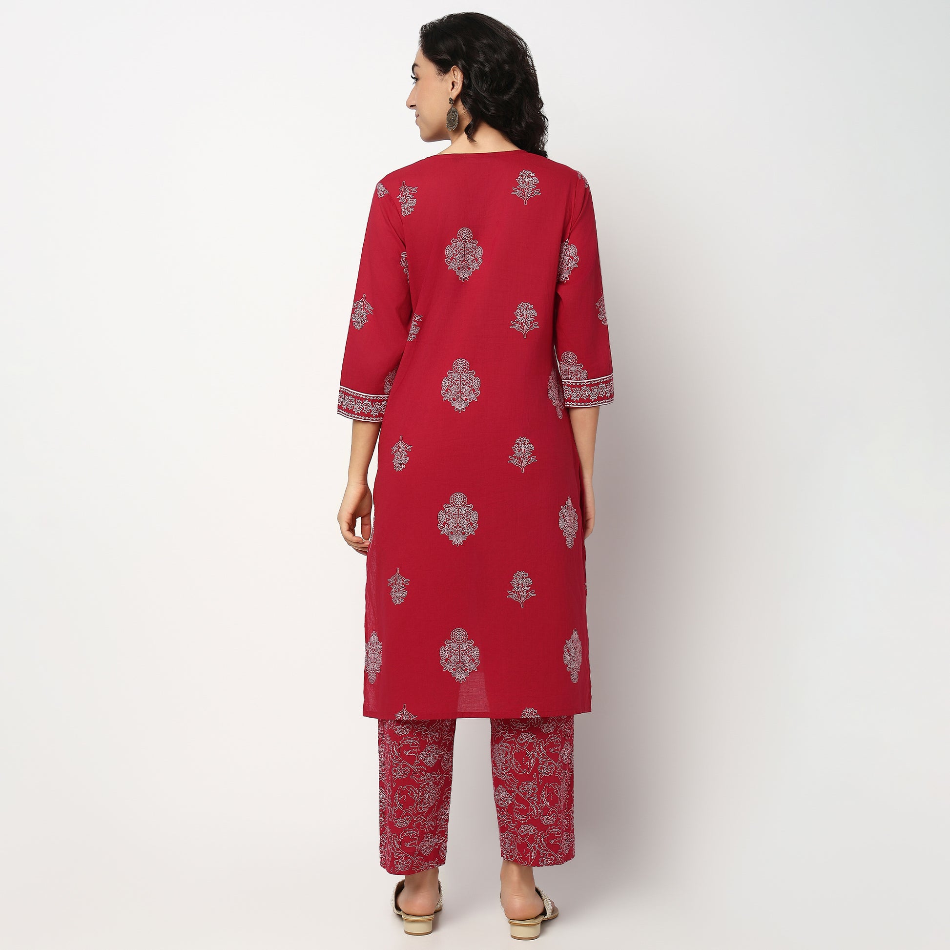 Buy Women Straight Fit Printed Three-Fourth Sleeve Kurta and Pant with Dupatta Set  - Style Union
