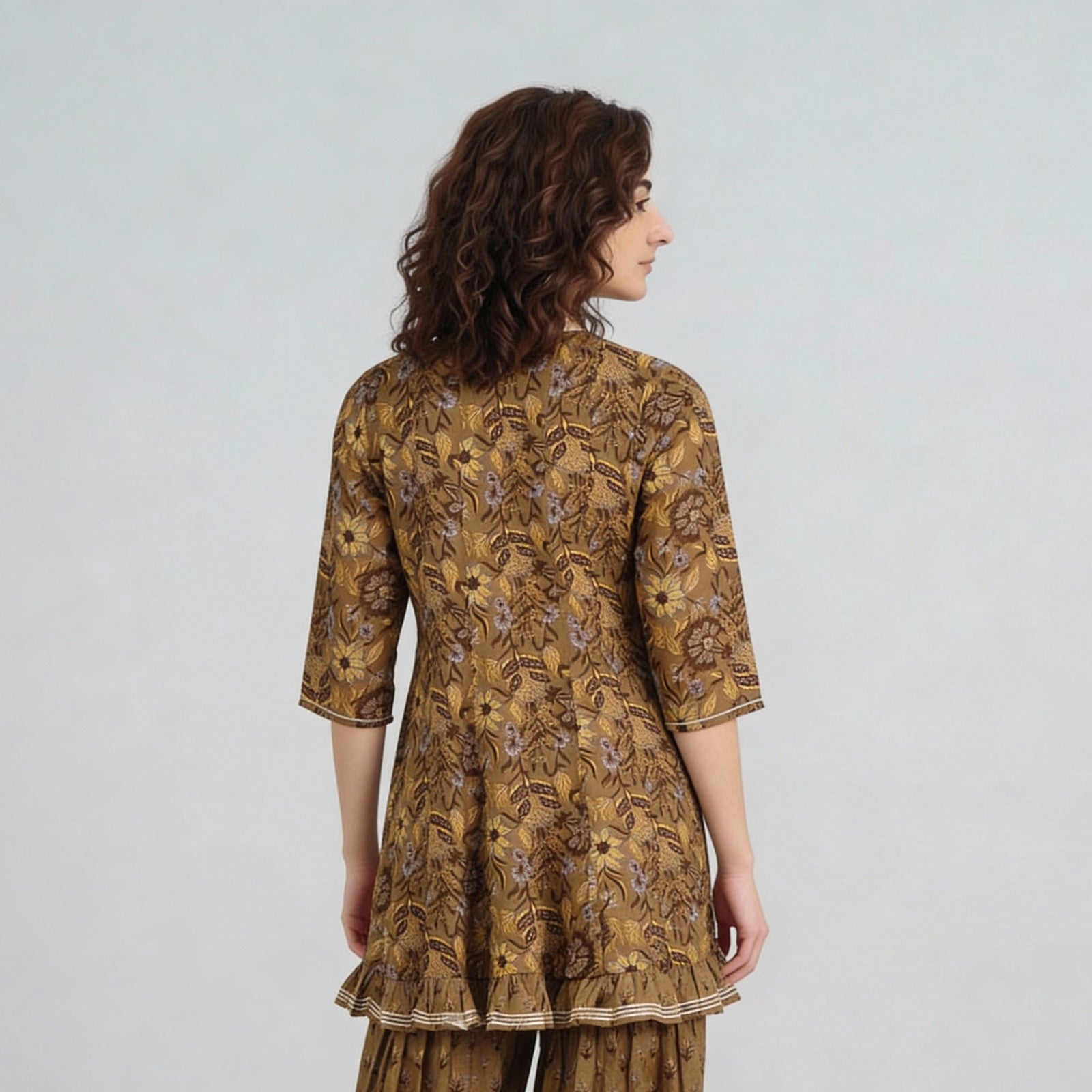 Cotton Printed Kalidar Kurta with Sharara & with Dupatta Set