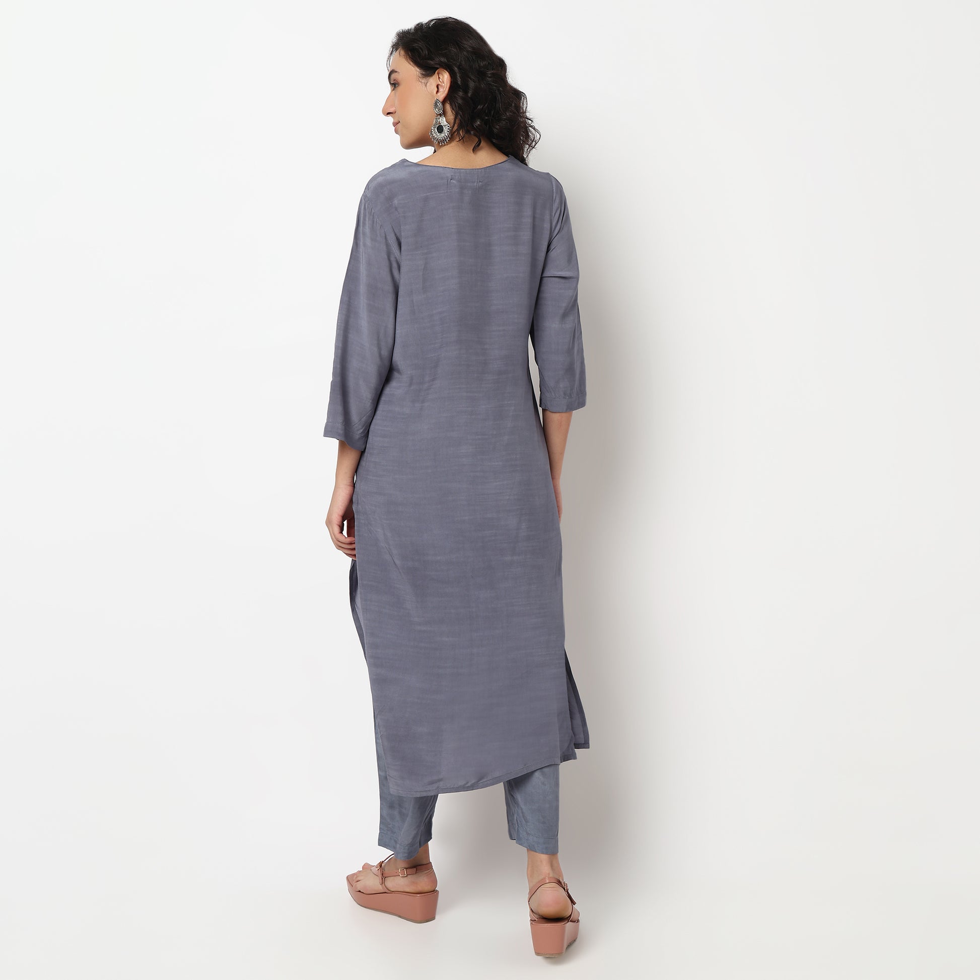 Buy Women Straight Fit Embroidered Three-Fourth Sleeve Kurta and Pant with Dupatta Set  - Style Union