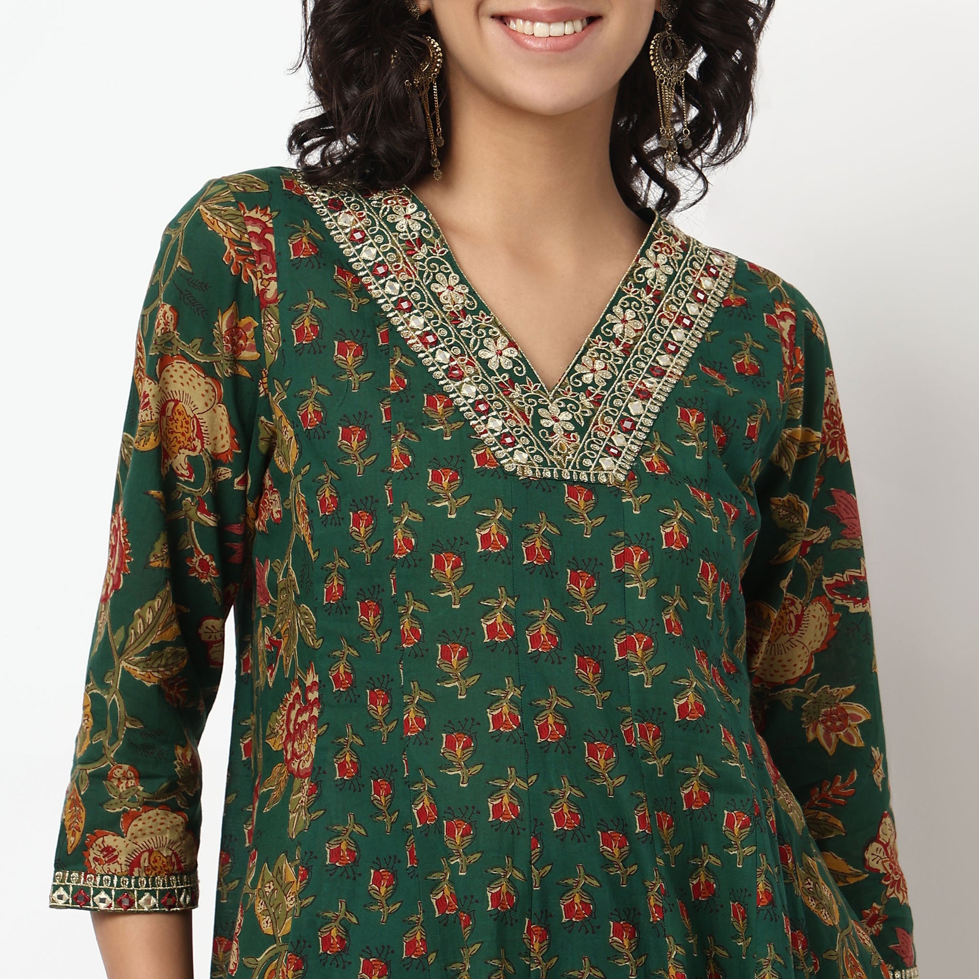 Buy Women Flare Fit Printed Three-Fourth Sleeve Kurta and Pant with Dupatta Set  - Style Union