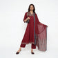 V-Neck Printed Kalidar Kurta with Pant and Dupatta Set