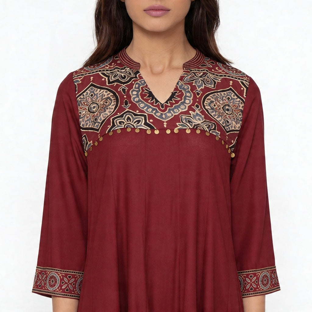 V-Neck Printed Kalidar Kurta with Pant and Dupatta Set