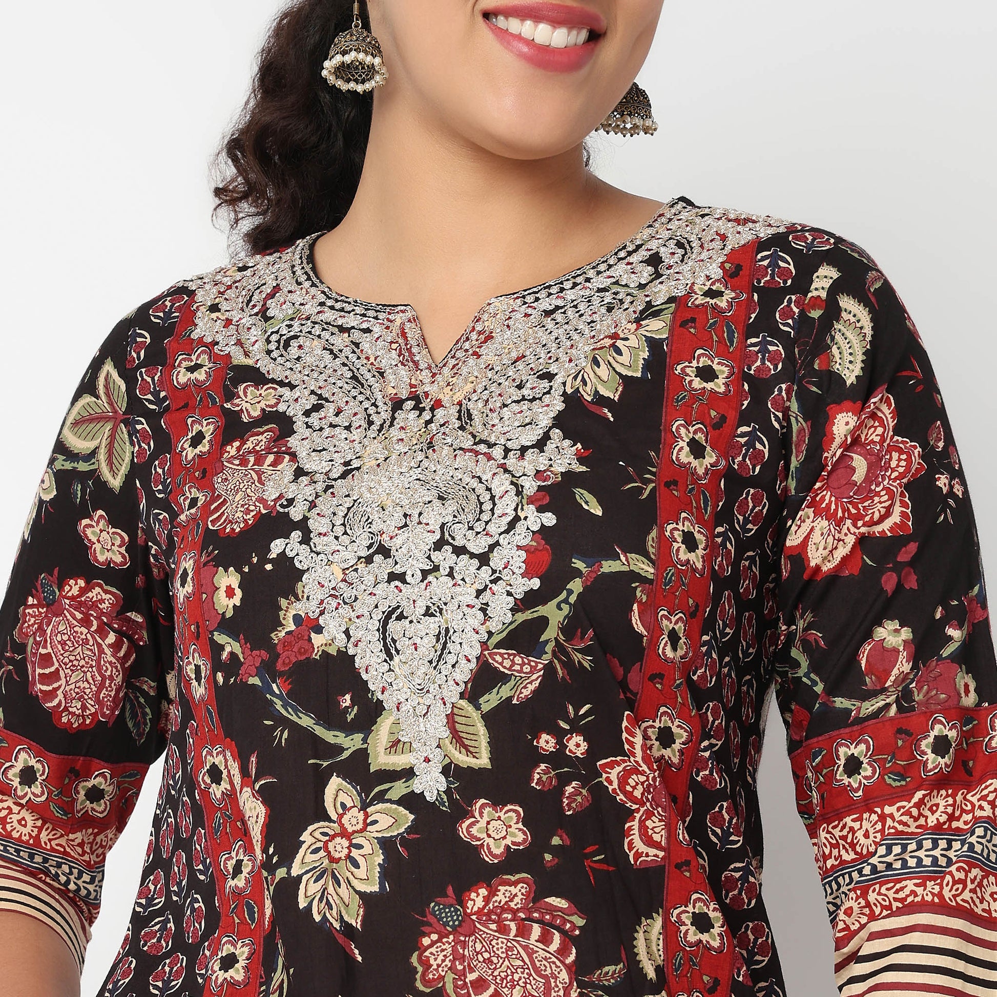 Embroidered Yoke Printed Kurta Set