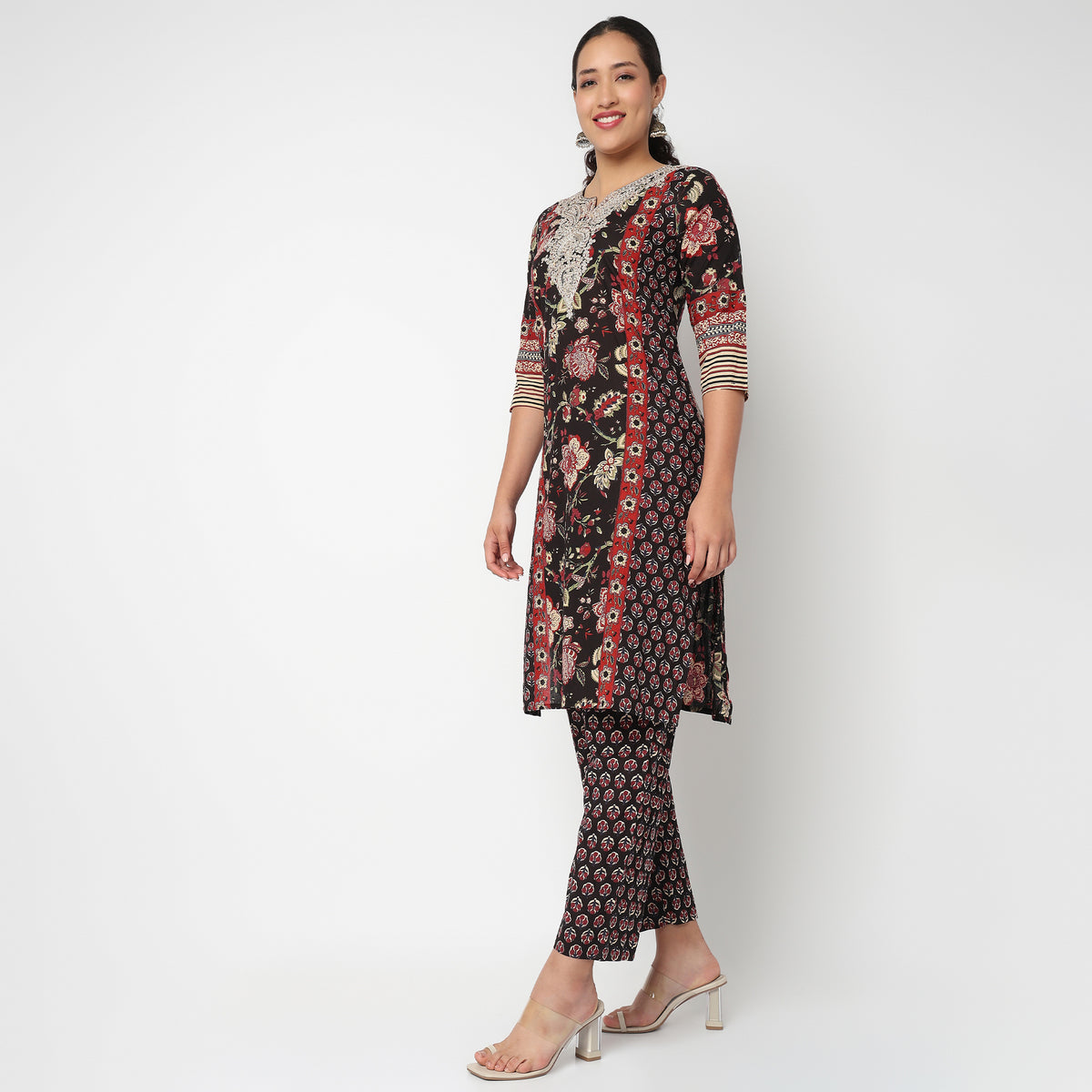 Embroidered Yoke Printed Kurta Set