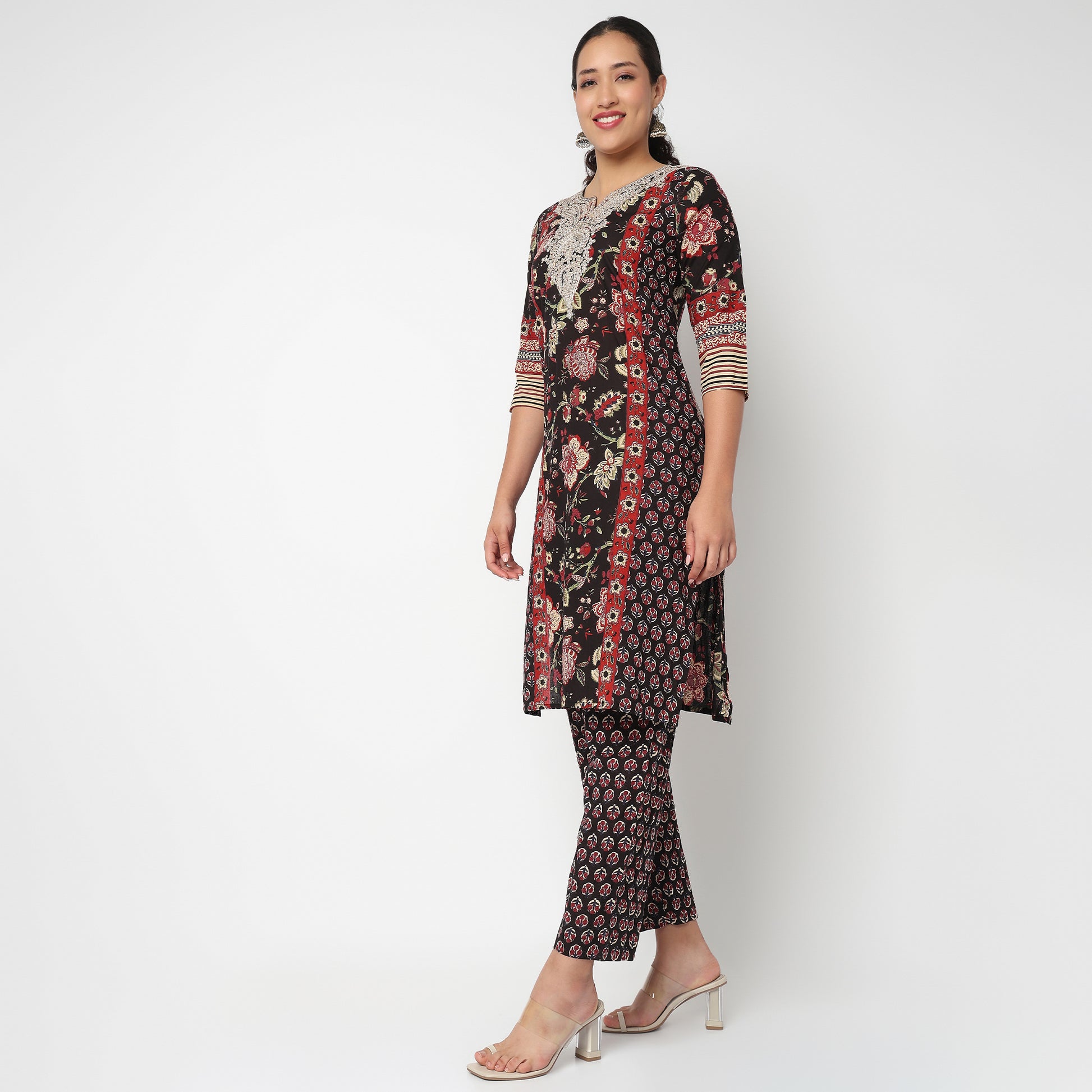 Embroidered Yoke Printed Kurta Set
