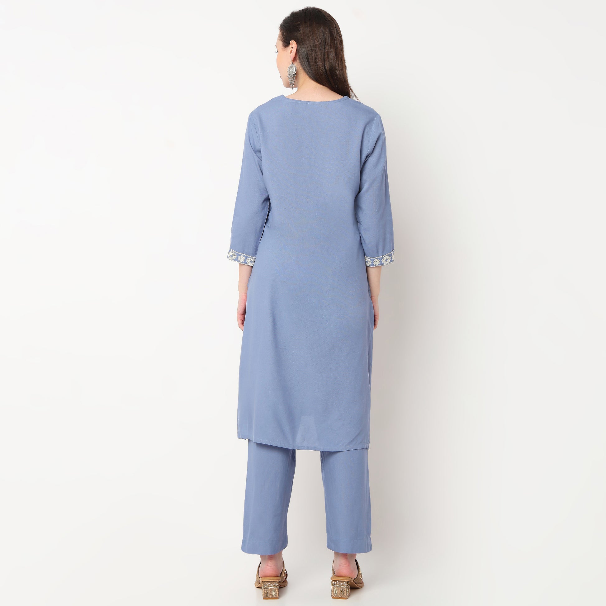 Embroidered V-Neck Straight Kurta with Pant Set