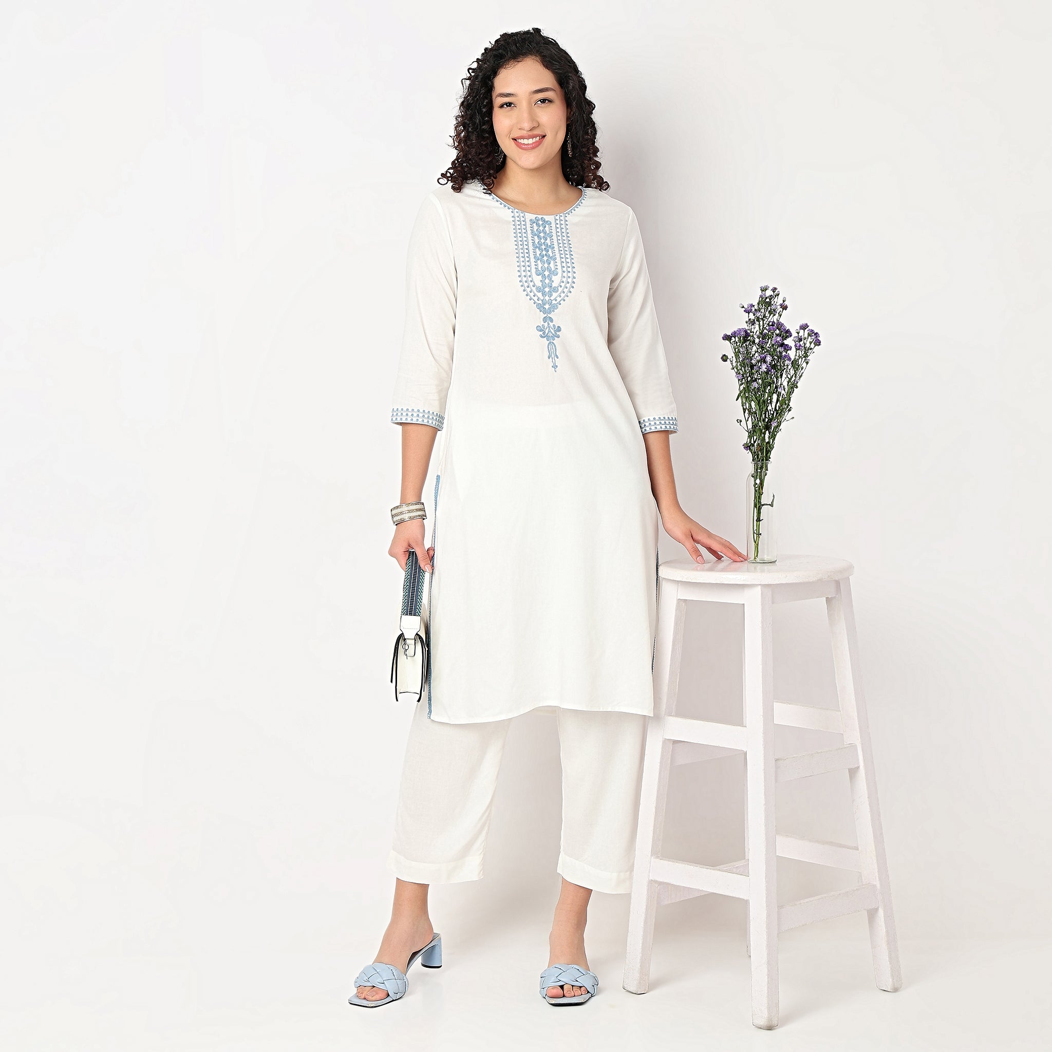 Embroidered Straight Kurta with Pant Set
