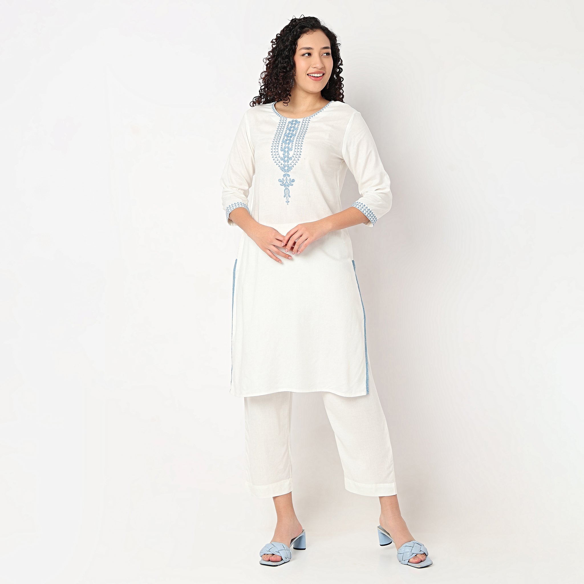 Embroidered Straight Kurta with Pant Set