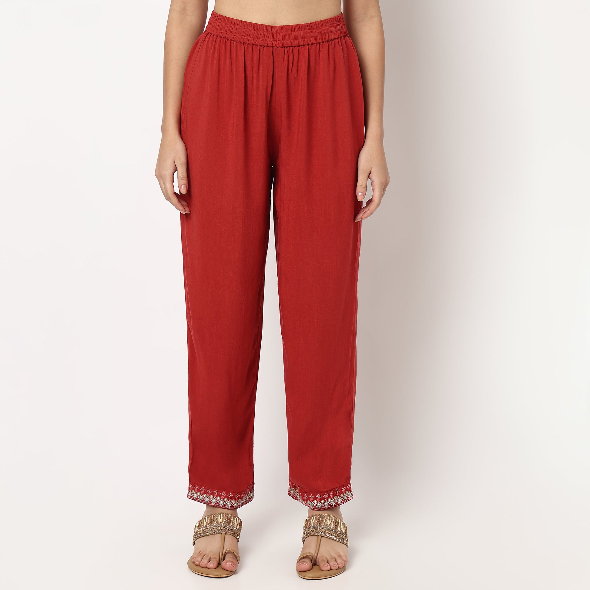 Buy Women Straight Fit Embroidered Three-Fourth Sleeve Kurta with Pant Set  - Style Union