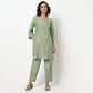 Buy Women Straight Fit Embroidered Three-Fourth Sleeve Kurta with Pant Set  - Style Union