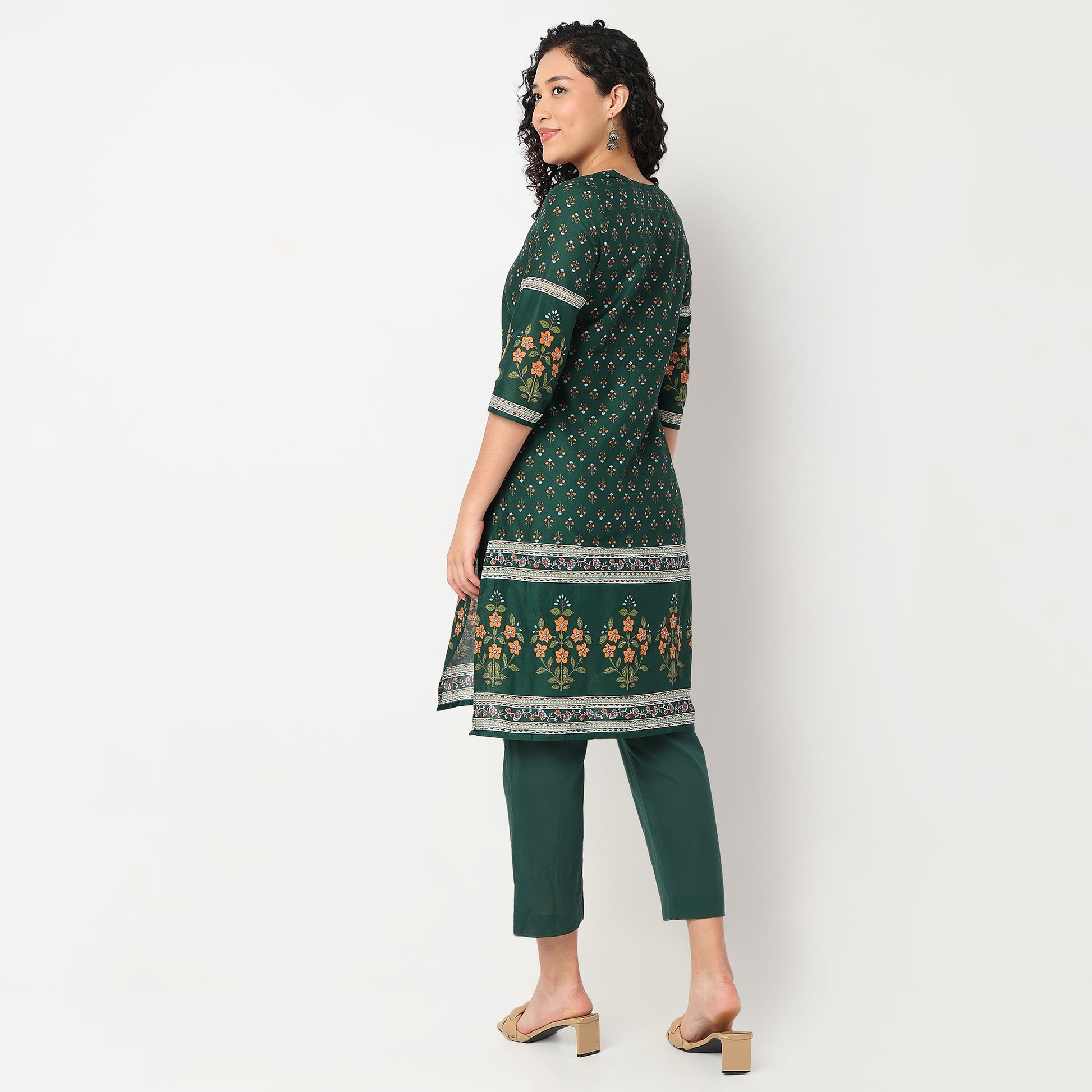 Printed V-Neck Straight Kurta with Pant Set
