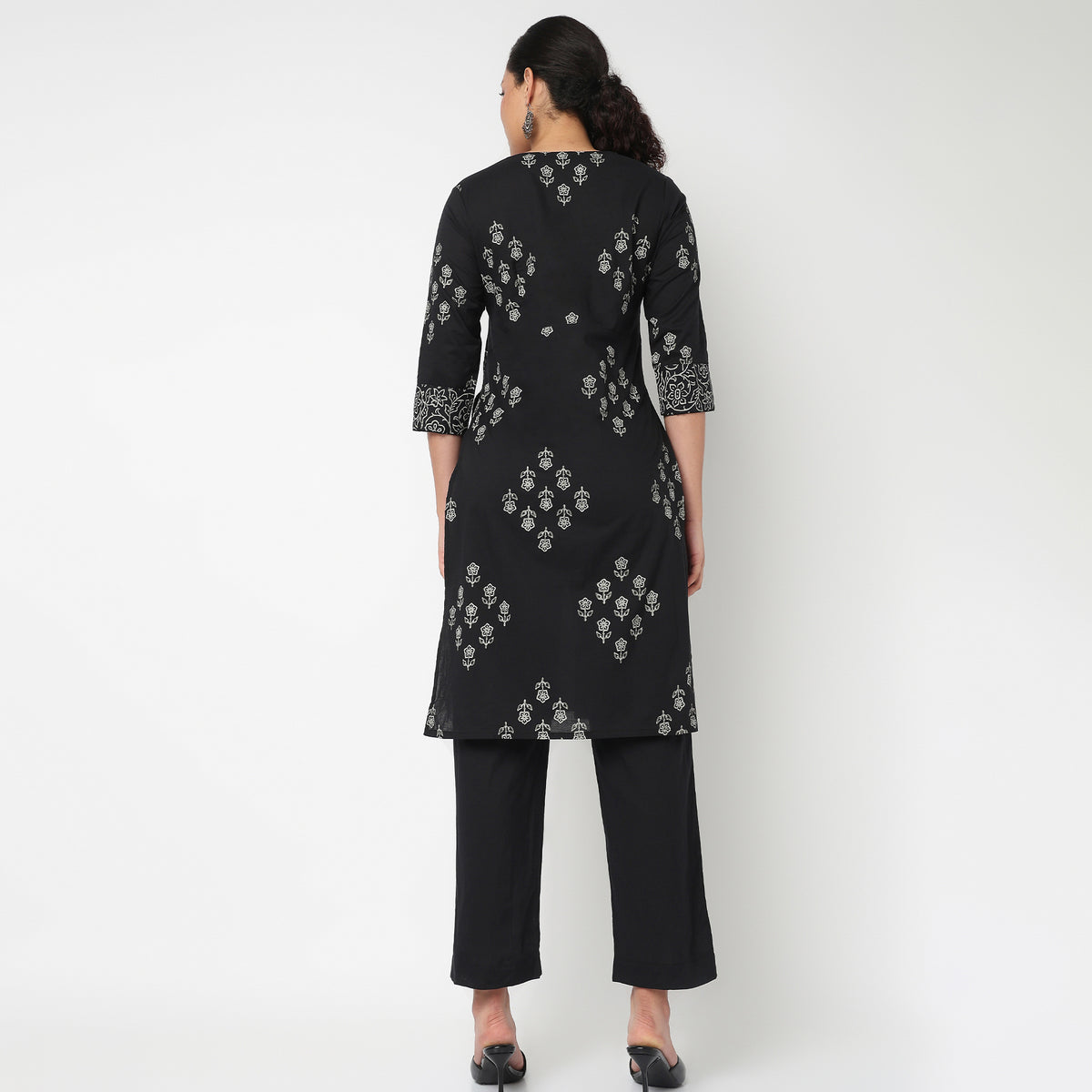 V Neck Printed A line Kurta Set