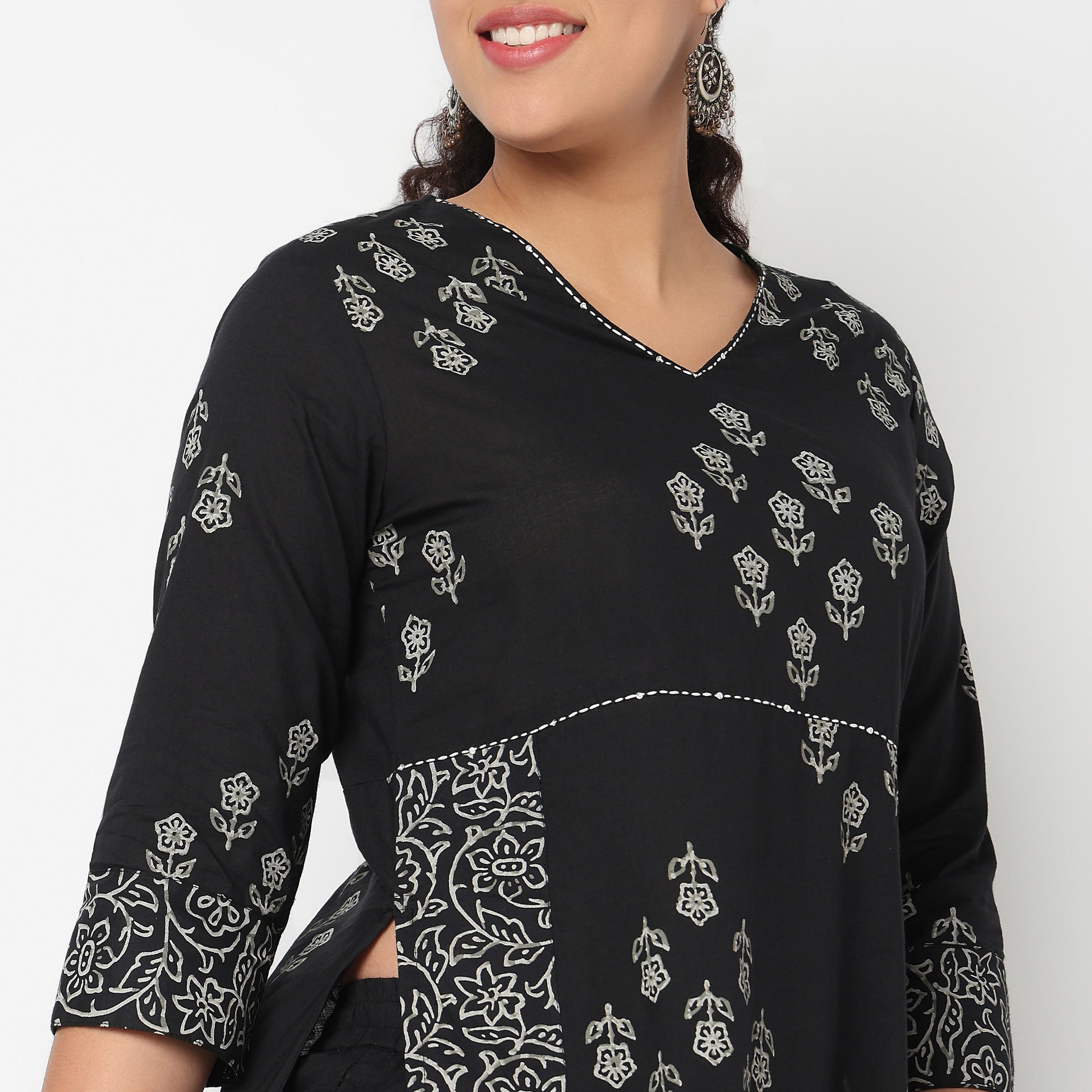 V Neck Printed A line Kurta Set