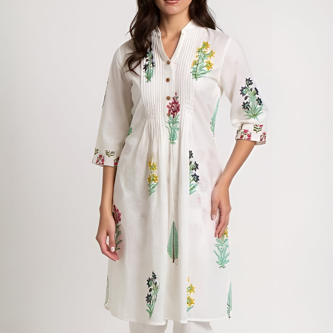 Band Collar Prinetd Flared Kurta and Pant Set