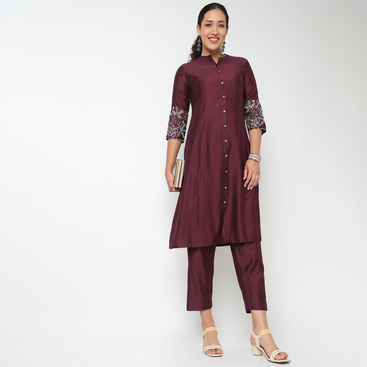 Full Placket Emroidered A line Kurta Set