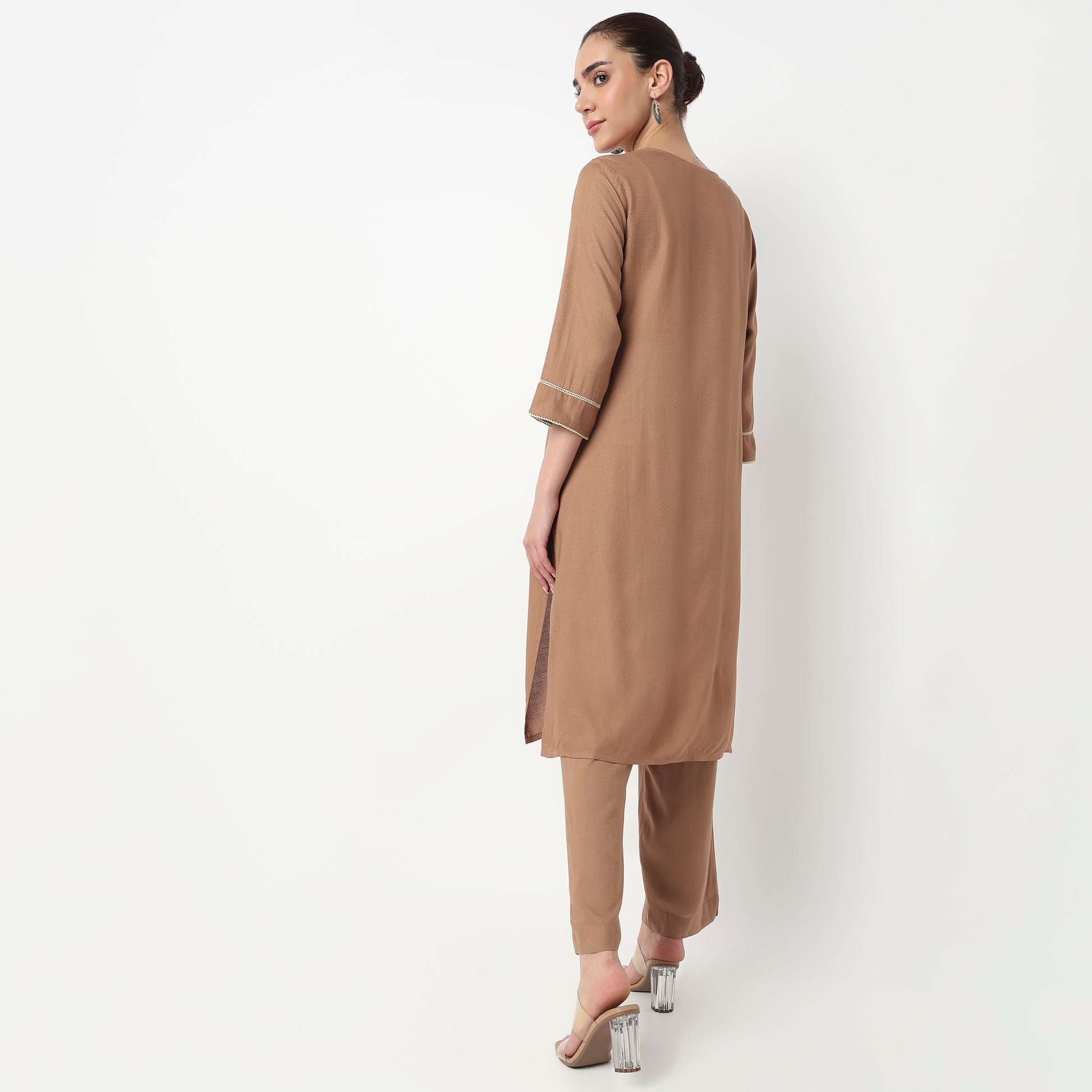 Embroidered Crew Neck Straight Kurta with Pant Set