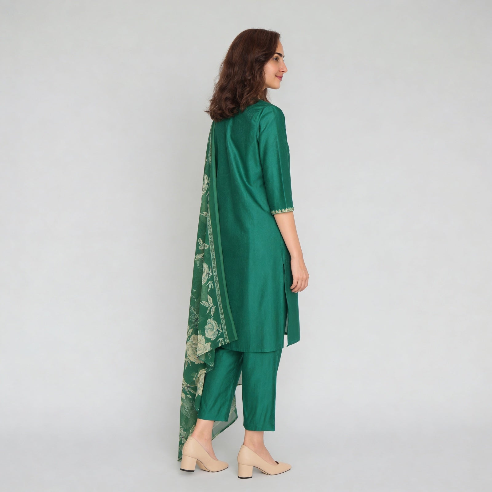 Embellished V-Neck Straight Kurta with Pant & Dupatta Set
