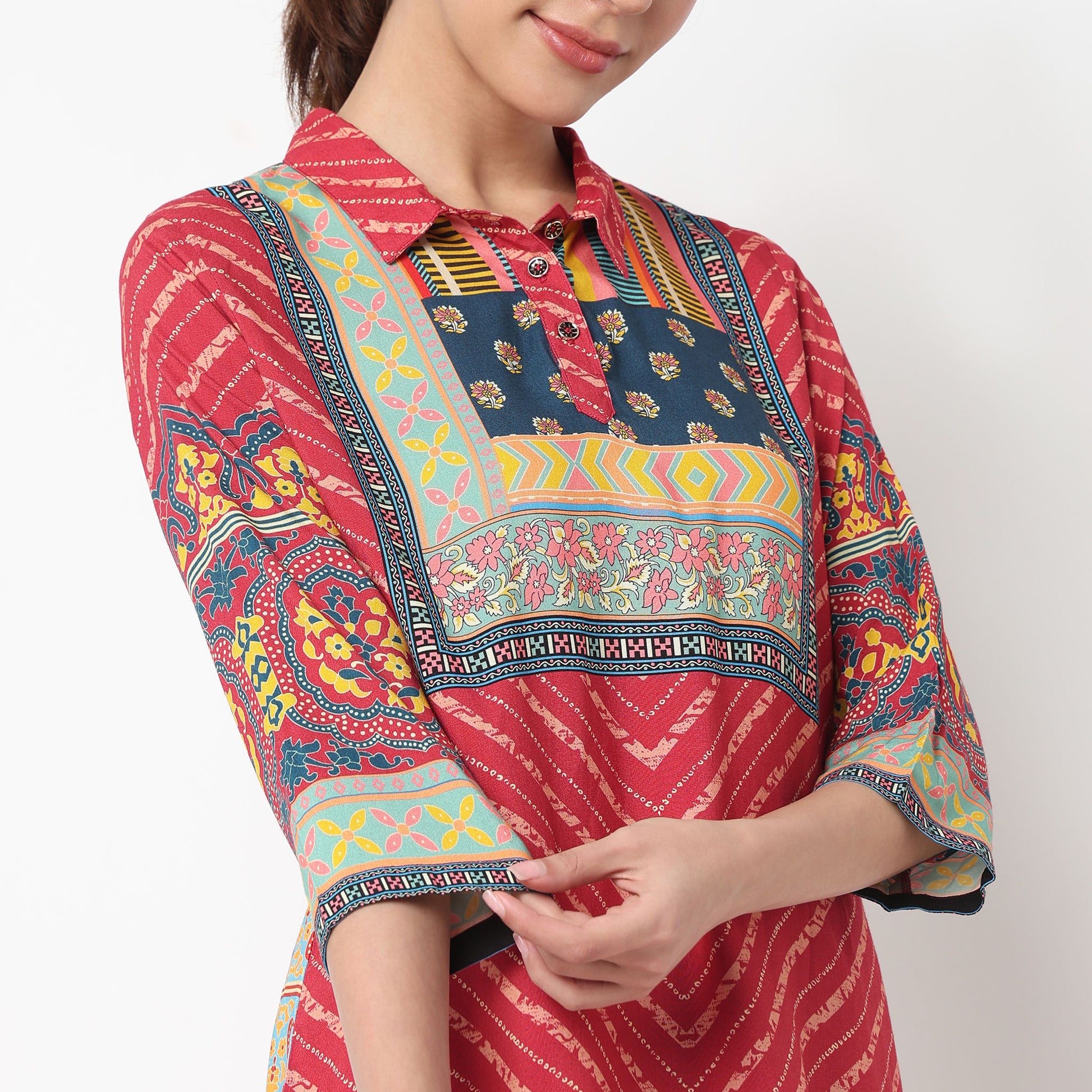 Printed Collar Kurta with Pant Set