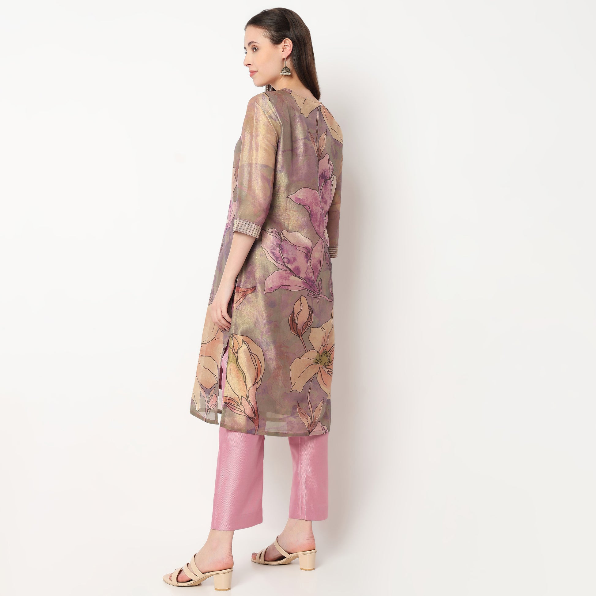 Printed V-Neck Straight Kurta with Pant Set