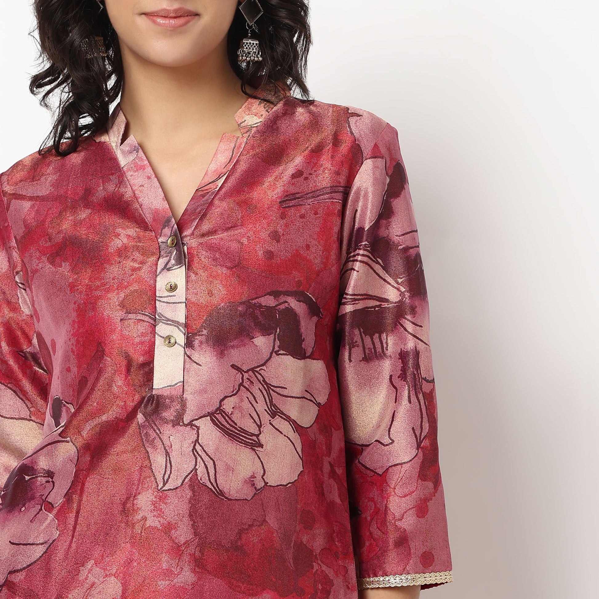 Buy Women Straight Fit Printed Three-Fourth Sleeve Kurta with Pant Set  - Style Union