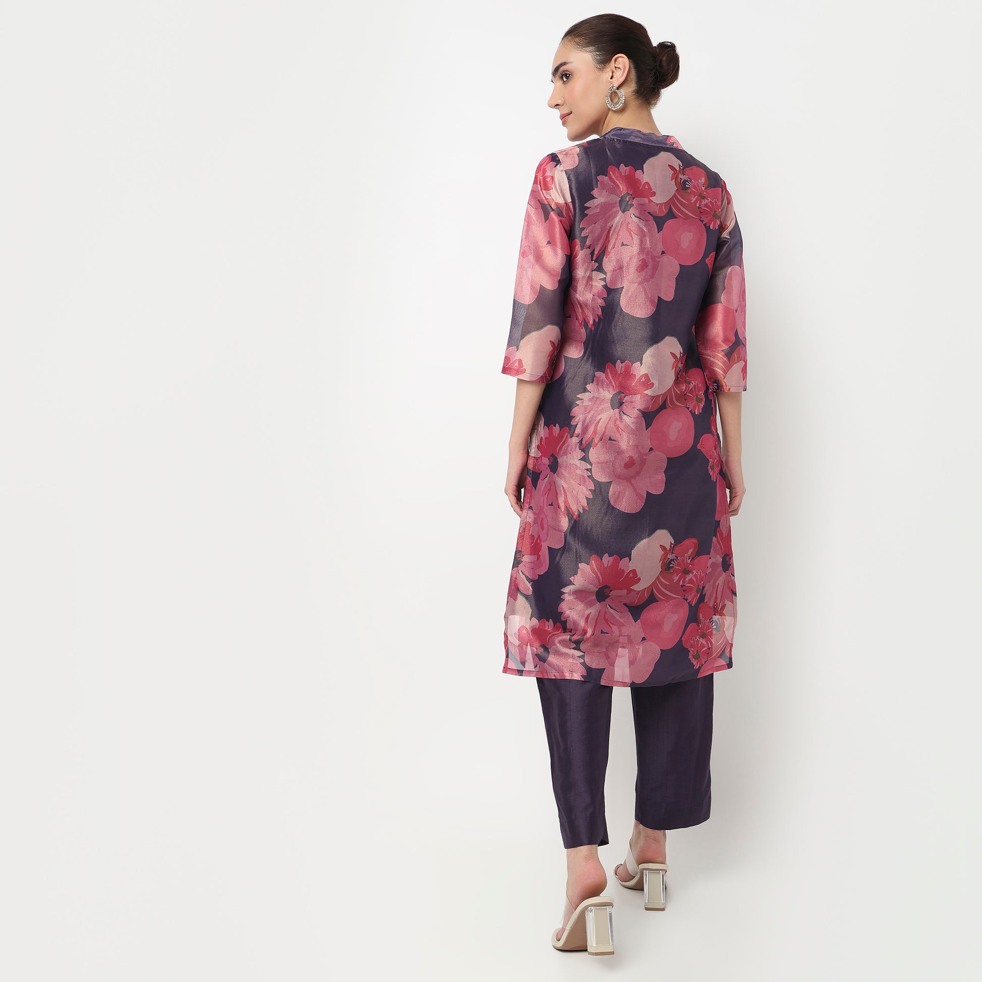 Printed Crew Neck A-Line Kurta with Pant Set