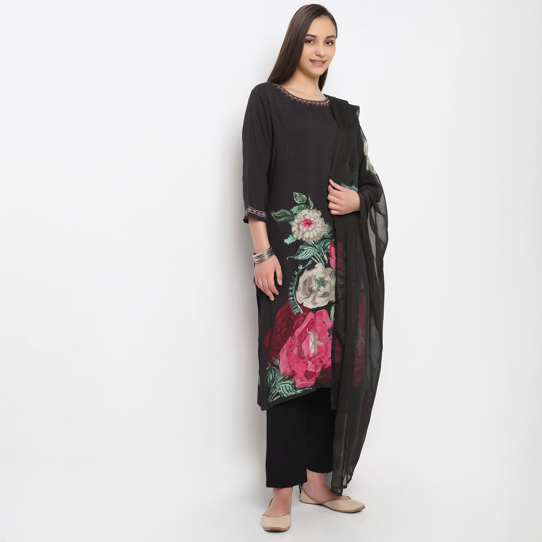 Printed Straight Kurta with Pant & Dupatta Set