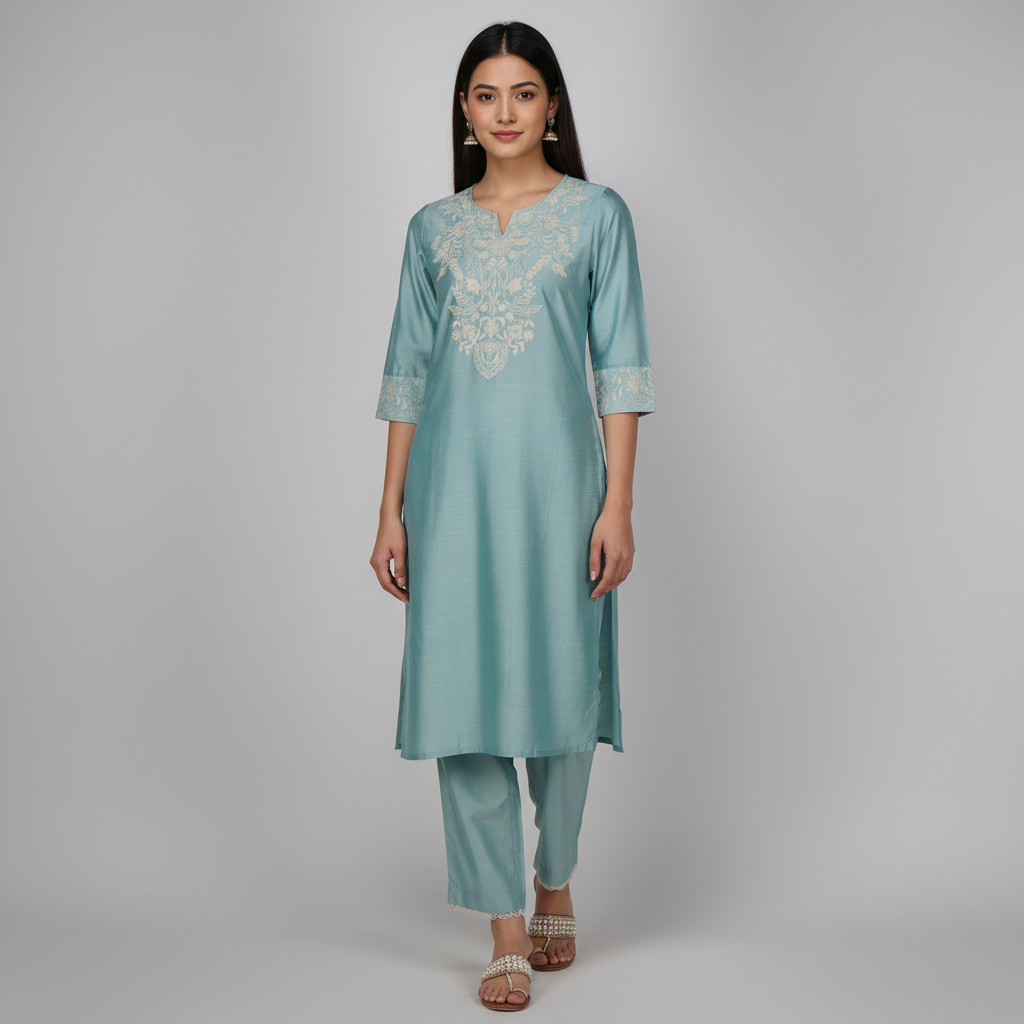 Embroidered Straight Kurta with Pant Set