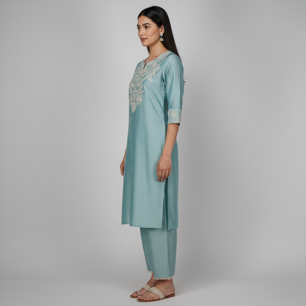 Embroidered Straight Kurta with Pant Set