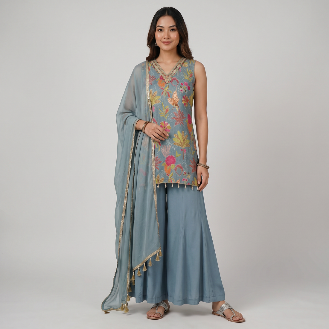 Printed Kurta and Palazzo with Dupatta Set