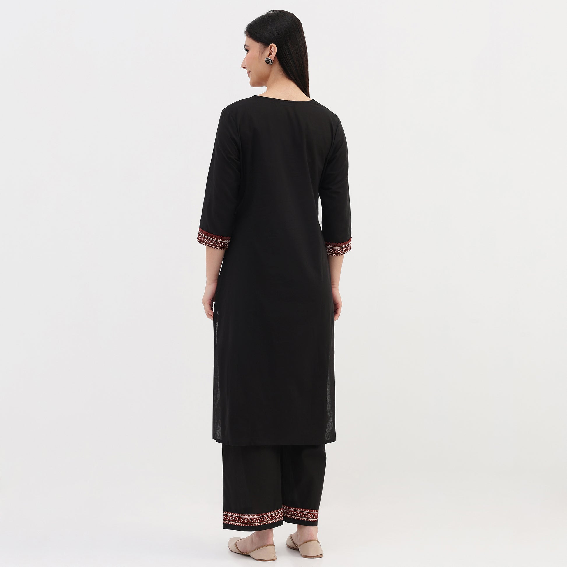Cotton Printed V-Neck Kurta with Pant and Dupatta Set